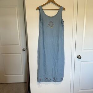 Vintage Sweet Jessie Linen Blend Maxi Dress Sz Large Petite Blue Beach Coastal